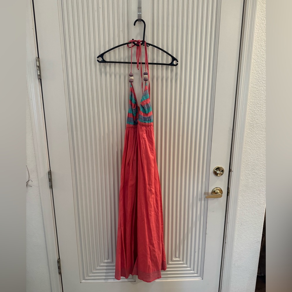 Elegant Coral and Teal Maxi Dress